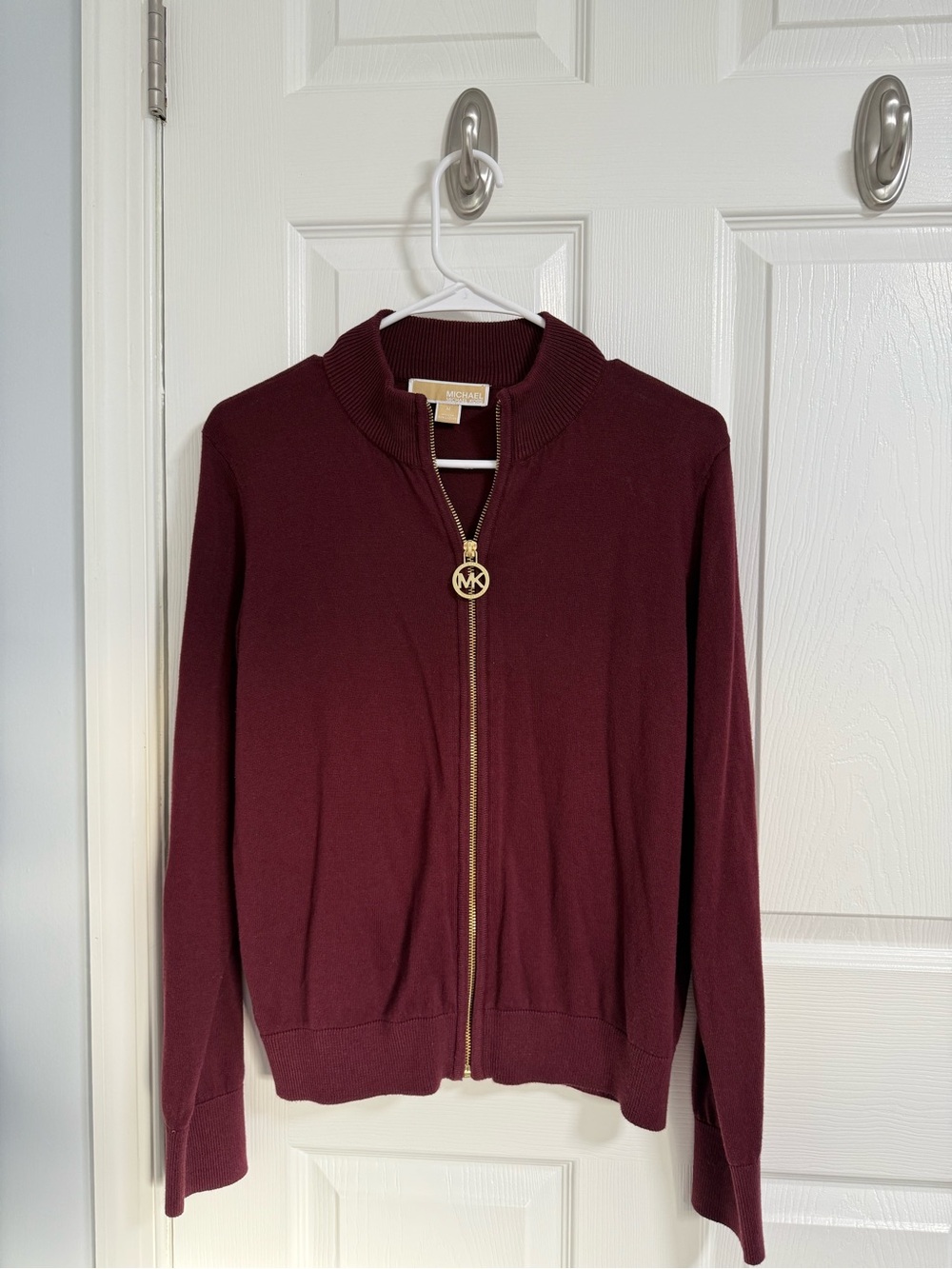 Michael Kors Burgundy Zip-Front Cardigan